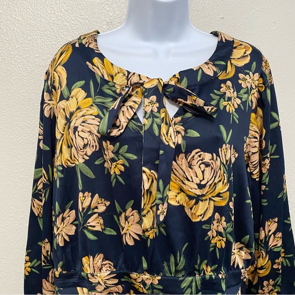 Jessica Simpson Womens Floral Long Sleeve Tie Neck Dress 3X Boho Feminine Garden - Picture 2 of 8